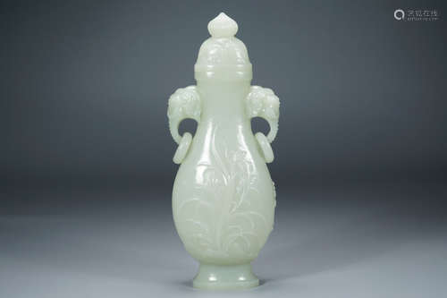 A double-eared Hetian jade vase