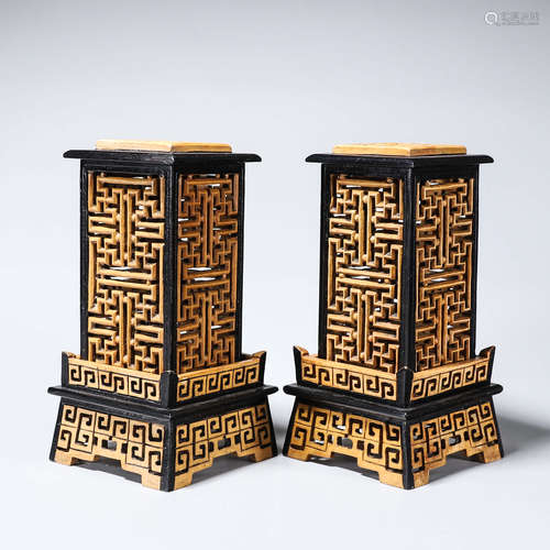 A pair of carved Shoushan stone incense stands