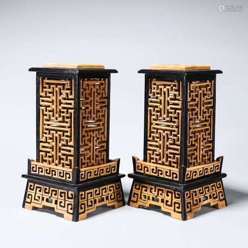A pair of carved Shoushan stone incense stands
