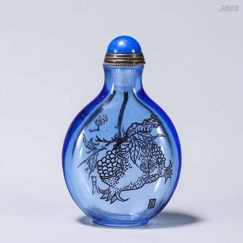 An inscribed fruit glass snuff bottle