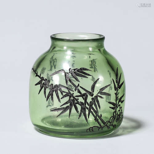 An inscribed bamboo glass water pot