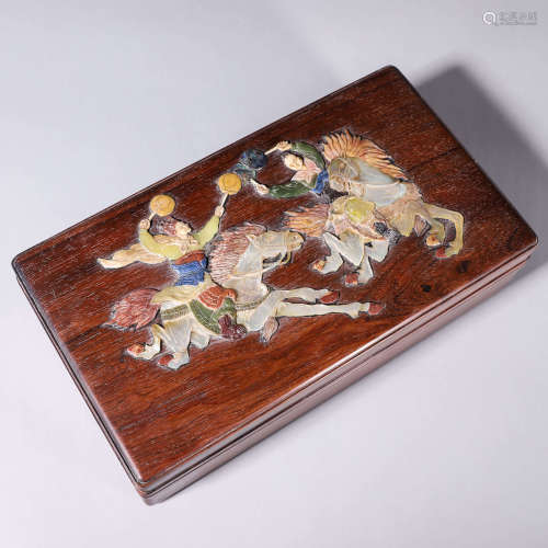 A fragrant rosewood gem-inlaid figure box