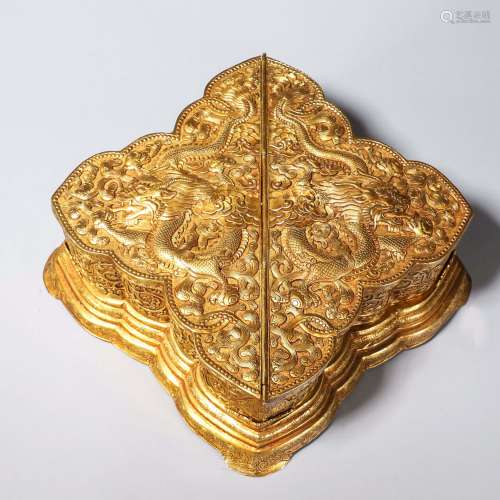 A dragon patterned gilding copper jewelry box