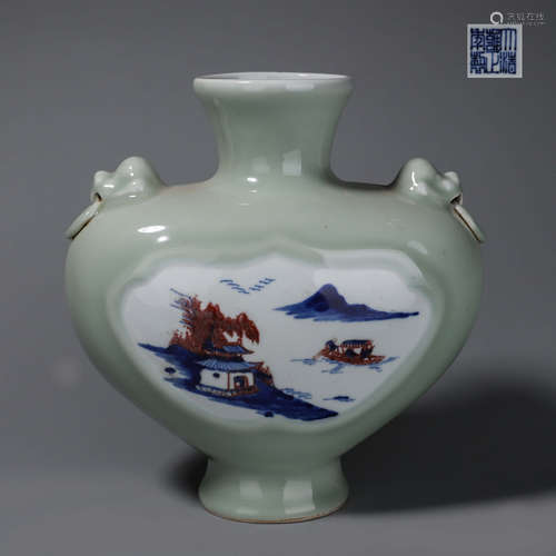 A blue and white underglaze red porcelain vase