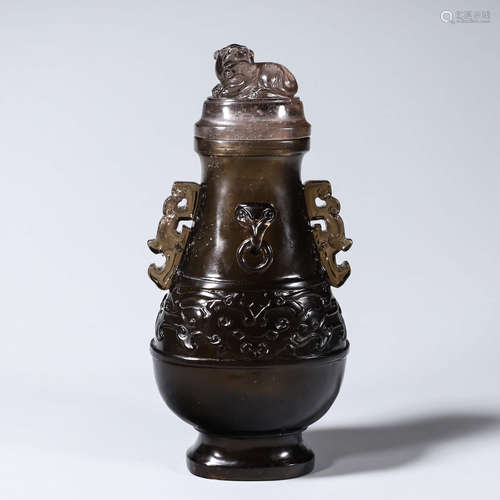 A beast and dragon tea-colored citrine vase