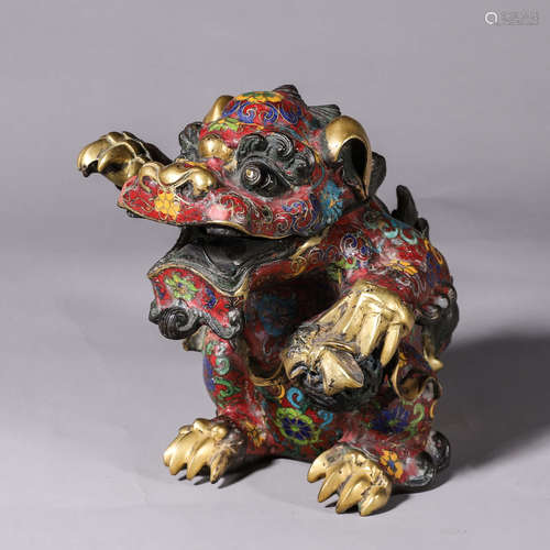 A cloisonne beast incense burner