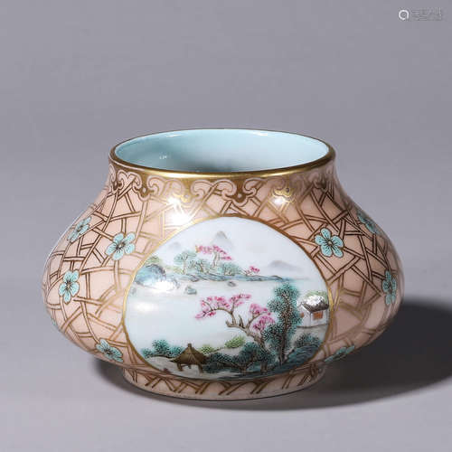 A famille rose landscape porcelain water pot