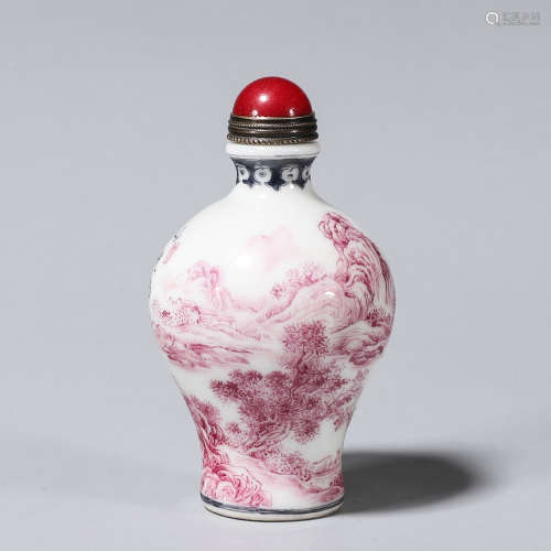 A pink landscape porcelain snuff bottle
