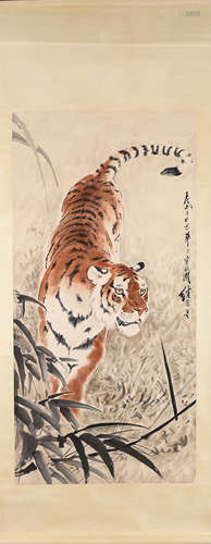 A Chinese tiger painting, Liu Jiyou mark