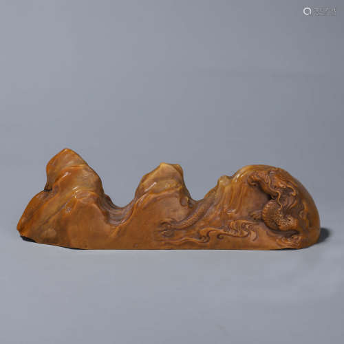 A Tianhuang stone carved dragon patterned rockery brush stan...