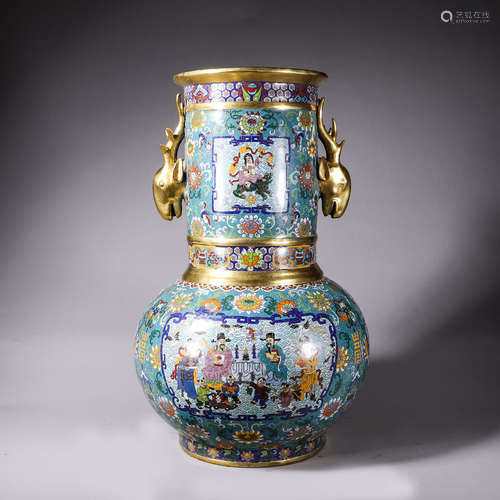 A cloisonne zun with deer head-shaped ears