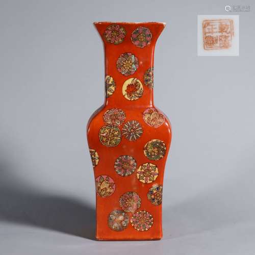 A red glazed flower porcelain vase