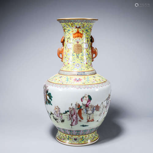 A famille rose interlocking flower and arhat porcelain vase