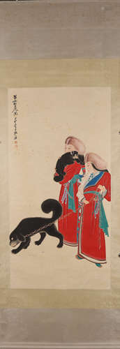 A Chinese figure painting, Zhang Daqian mark