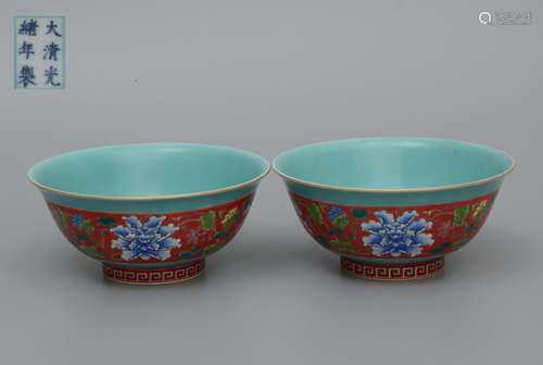 A Pair of Guangxu Turquoise Blue Glaze Bowl