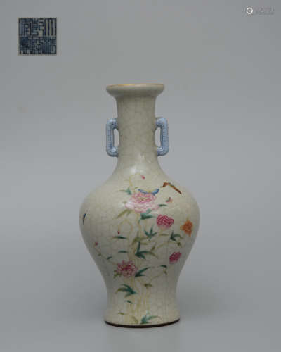 Guan-Ware Enamel Flower Vase With Two Handles