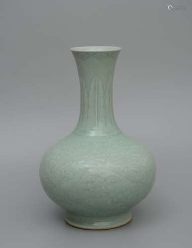 Pale Green Glaze Vase with Scrolling Lotus Pattern