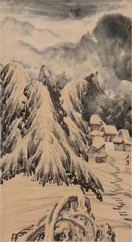 于志学 冰雪山水 立轴 设色纸本