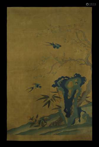 Tapestry Silk in flower and Bird from Qing