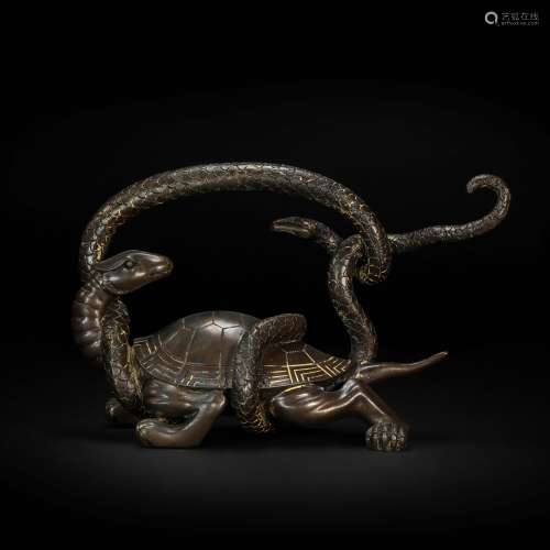 Copper Ornament in Tutle and Snake form from Qing