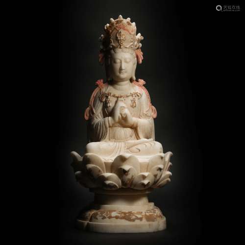 White Marble Colored Tracing Golden Buddha Statue from WuDai