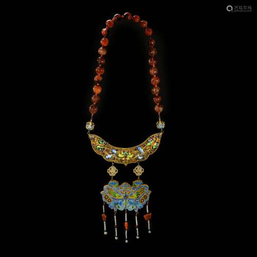 Wire Inlay Agate Necklace Ornament from Qing