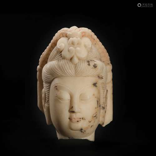 White Marble Colored Buddha Head from Northern Wei