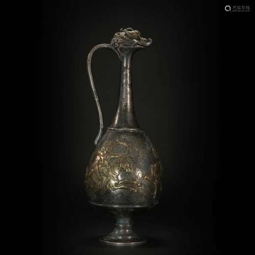 Silvering and Golden Vase with Dragon Head from Tang