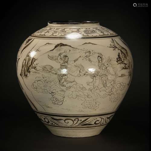 CiZhou Kiln Vase with Hunan Story from Yuan