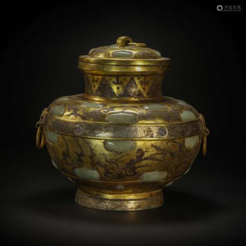 Silvering and Golden Inlaying with Jade Container from Han