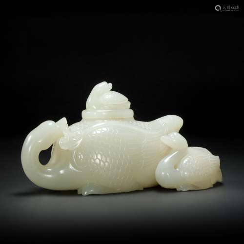 HeTian Jade in Mandarin Duck form from Qing