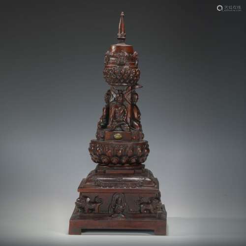 Wood Carved Cinnabar Stupa from Qing