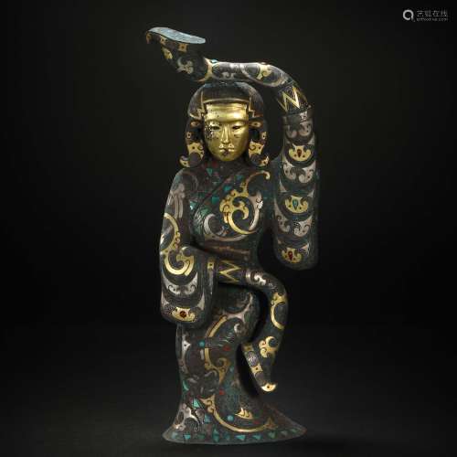 Silvering and Golden Human Statue from Han