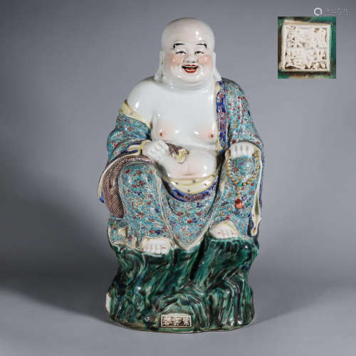 A famille rose porcelain Maitreya statuette