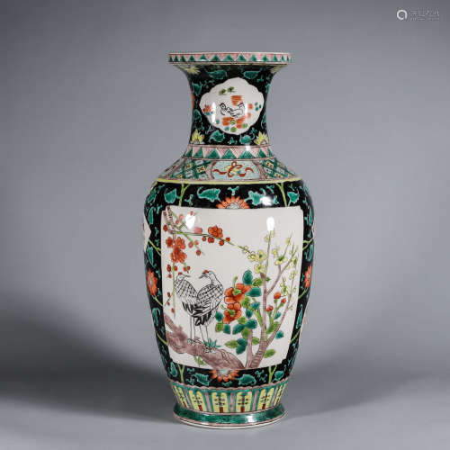A famille rose flower and crane porcelain vase