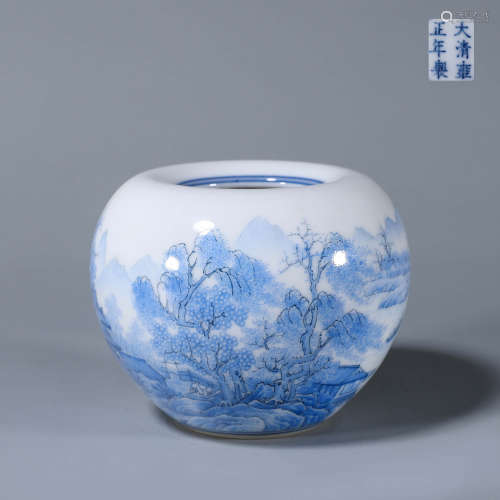An enamel landscape porcelain water pot