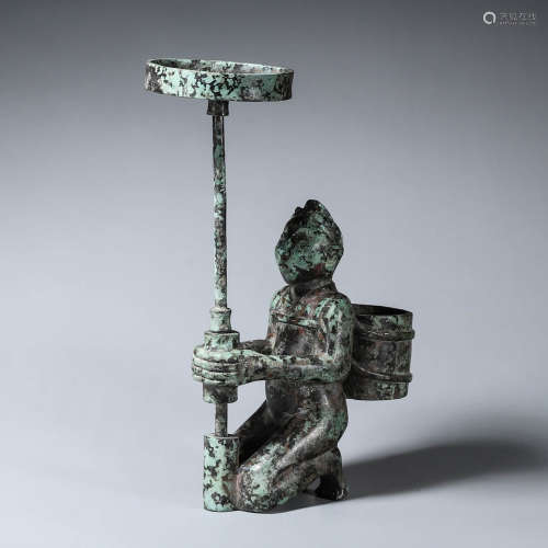A bronze figure lamp stand