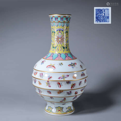 A famille rose butterfly porcelain vase