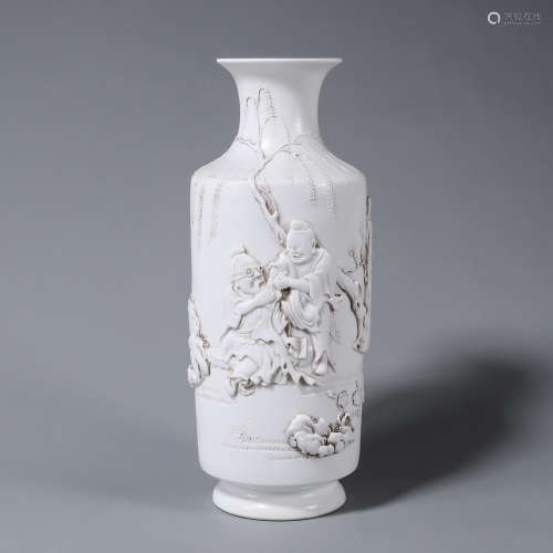 A figure carved porcelain vase