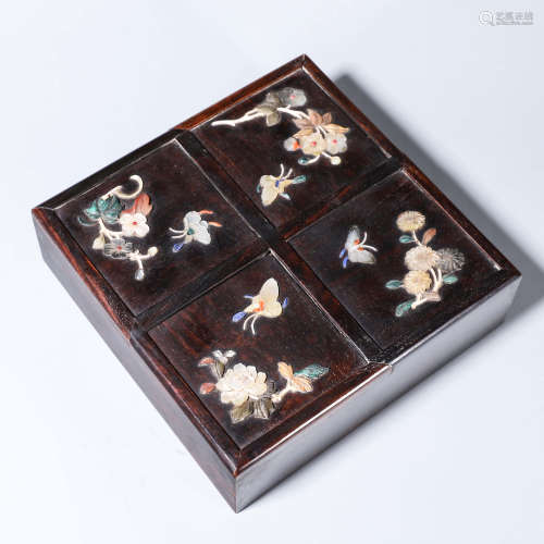 A red sandalwood raden-inlaid flower and butterfly box