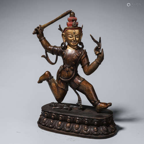 A gilding copper bodhisattva statue