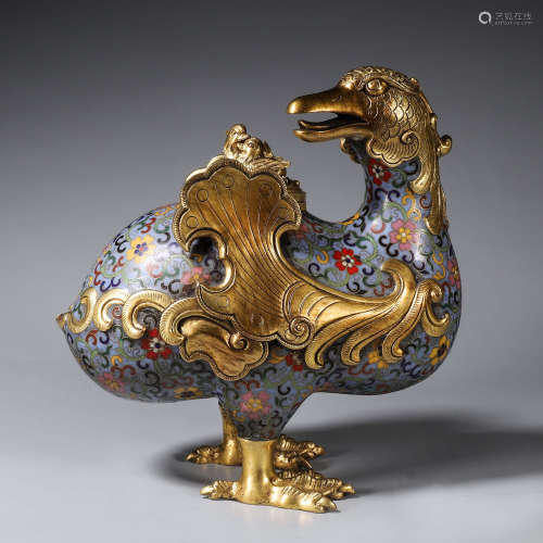 A gilding cloisonne phoenix bird shaped incense burner