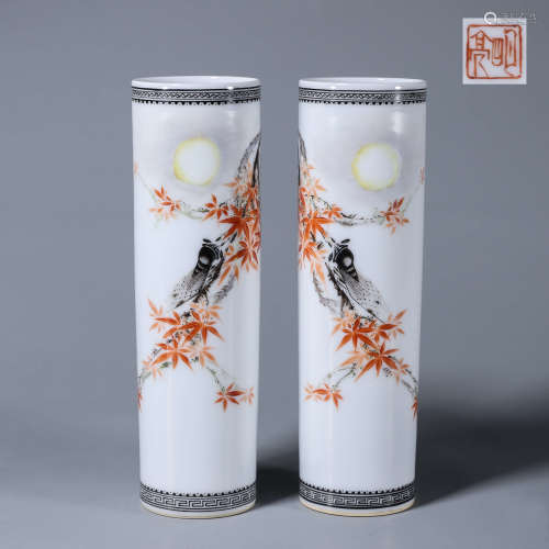 A pair of ink colored insect porcelain incense holders