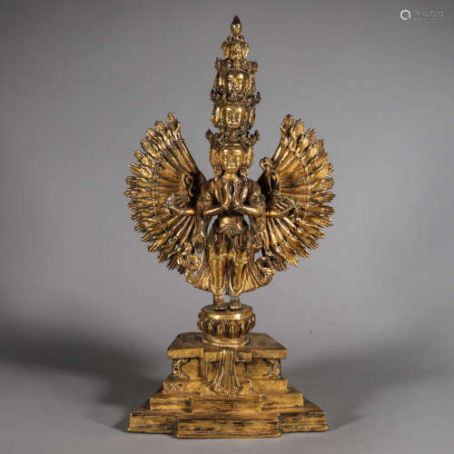 A gilding copper thousand-armed Guanyin statue