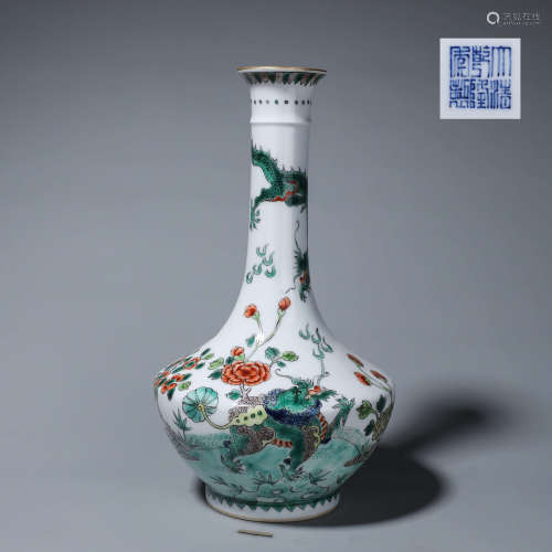A multicolored beast and flower porcelain vase