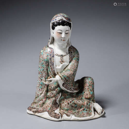 A famille rose Guanyin statue