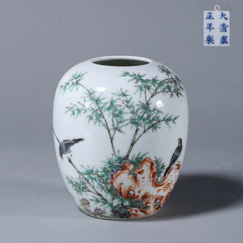 A famille rose bird and flower porcelain water pot