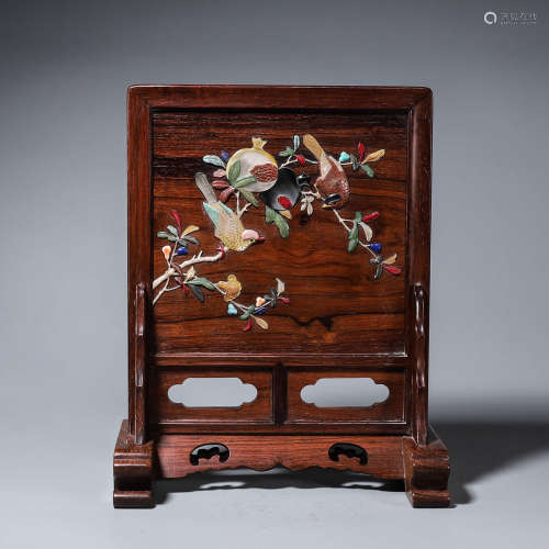 A fragrant rosewood magpie and plum blossom screen