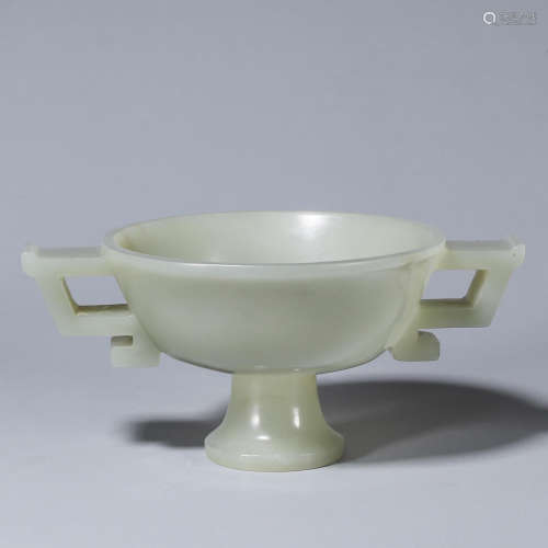 A double-eared Hetian jade cup