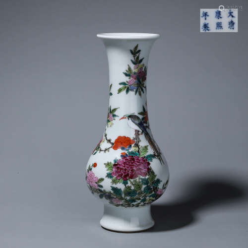 A famille rose bird and flower porcelain vase